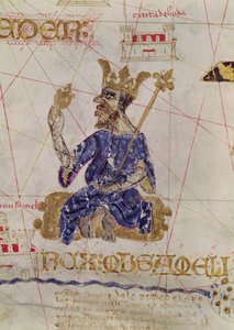 Kankou Mousa, konge af Mali, fra kortet over Charles V, kort over Mecia de Viladestes, en portulan af Europa og Nordafrika, 1413